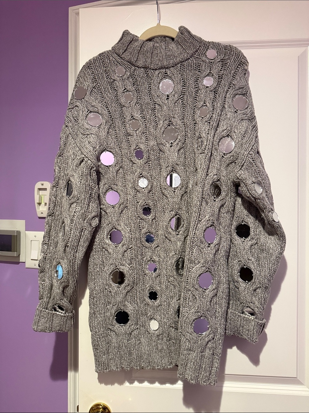 Staud Vernacular Mirrored Heather Grey Cable-Knit Sweater